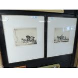 A pair of wood block prints of caravan and field workers