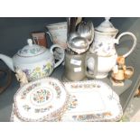 A selection of ceramics, pewter and flatware, including Waring and Gillows Rhodian plates, tankard