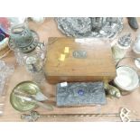 A selection of hardware including arts and crafts trinket box