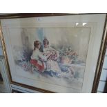 A framed print Flower Girls after Fife artist Gordon King