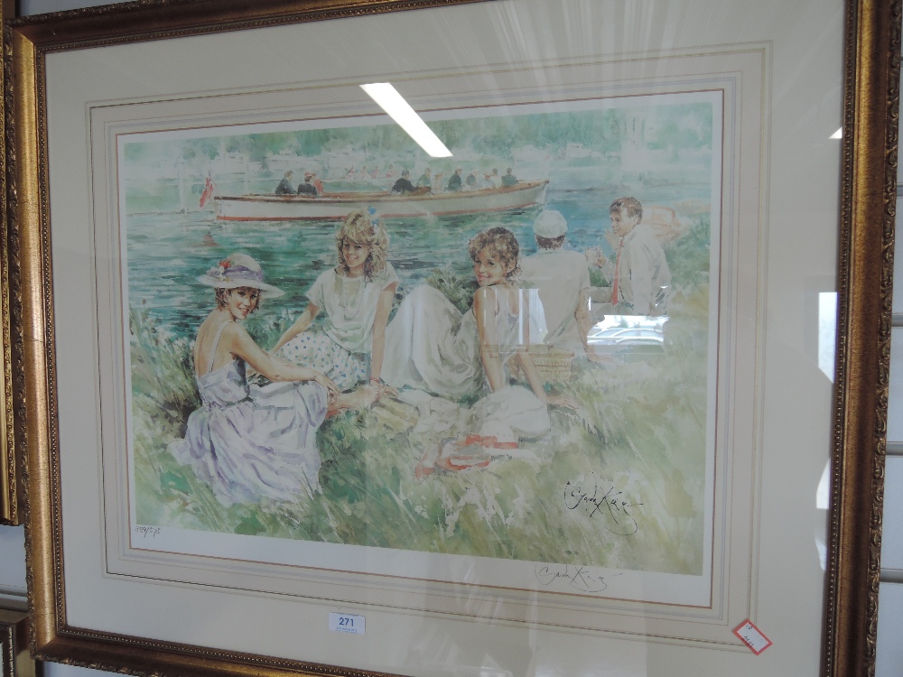 A Limited edition framed print picnic on the riverbank after Gordon King 389/575