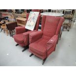 Two traditional upholstered rocking chairs