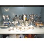 A selection of plated ware including a tea set