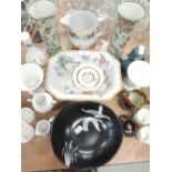 A selection of ceramics including Crown Devon swan design