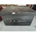 A vintage metal box, painted name to side T A Faver