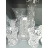 A selection of glassware including various vases and jug