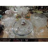 A selection of clear cut an colour glass wares