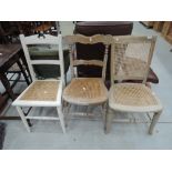 Three Victorian cane seated bedroom chairs