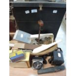 A good selection of vintage items including camera, clock , coins etc