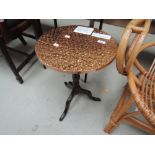 A traditional mahogany frame copper top occasional pedestal table