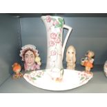 A selection of ceramics including Maling lustre vase and dish, Sylvac dog study, Goebel figurine,