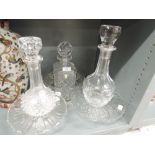 Three vintage glass decanters and other glass ware