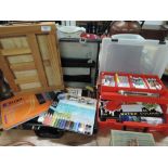 A good selection of art supplies and painting equipment