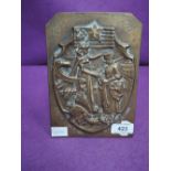 A bronze/brass plaque commemorating America entering World War I 1914-1917, Honneur Aux Americains-