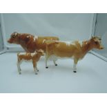 Three Beswick studies, Guernsey Family, Bull 1451, Cow, ears separate 1248A & calf 1249A