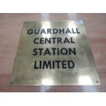 A heavy set brass and enamel sign for Guardhall Central Station engineering