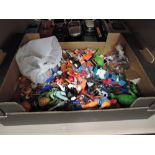 A box of 1980's and later toys including LJN Toys Thundercats figures, Mattel, Kenner, McDonalds,