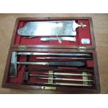 A surgeons fitted wood surgical instrument case by Weiss of London, with near complete set of