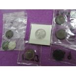 A small collection of Victorian farthing five coins, plus an 1868 one shilling, possibly EF