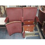 A set of three art deco cinema seats cast iron bases tilt top seats with period style upholstery