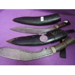 Two large Nepalese Kukri knives with scabbards plus an Iraq medal with 19th March to 28th April 2003