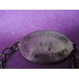 A silver World War I identity bracelet for 2nd Lieut C A Rodgers, Royal Flying Corps
