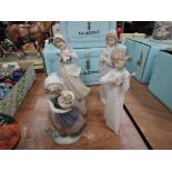 Four Lladro figure groups, Girl With Pigeon 4915, with original box, Girl with Flower Pot, with