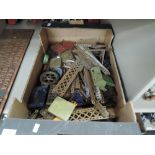 A box of vintage Meccano including Motor, Cog, Wheels etc