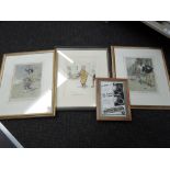 Two prints after Frank Reynolds, Golfing interest, a print after HM Bateman, Bridge interest along