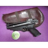A made in Spain .177 Indian air pistol number 2919-07 68-C4 with fitted leather case