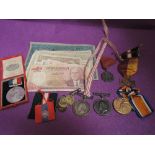 A military collection of banknotes, mainly German, medals including World War I pair to 33712 Cpl. S
