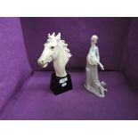A Lladro figurine, Woman with Dog and Carrying Goose, boxed, along with a Jaffe Rose study, Horses