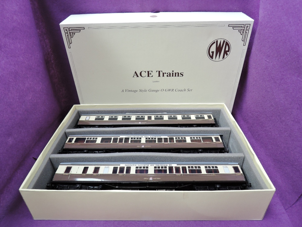 An Ace Trains 0 gauge GWR Three Coach set , Paddington, Cheltenham Spa Express, in original box