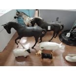 Six Beswick Studies, Appaloosa Stallion, colourway 2 1772, Black Beauty 2466 x2, Boar 1453A, Black