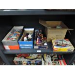 Two shelves of Lego including part sets, Basic 530 & Legoland 6260, Fort, Technics 8210 and System