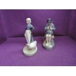 Two Royal Copenhagen figures, Goose Girl, printed mark numbered 528 and Young Boy Whittling