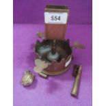 A World War I German trench art in the form of an ashtray, matchbox holder, made from a shell,