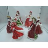 Six Royal Doulton figurines, Christmas Day HN5379, boxed, Christmas Day 1999 HN4214, Christmas