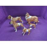 Four Beswick studies, Collie Dog 1791, Boxer, small 1852, Boxer, large, brindle 1202 & Foal,