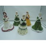 Five Royal Doulton Twelve Days Of Christmas figurines, Fourth HN5171, Sixth HN5173, Eighth HN5409 (