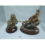 Two Border Fine Arts studies, Moving Home, Vixen & Cubs L101 and pair of owl, both af