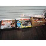 Three boxes of mixed 00 gauge rolling stock, accessories and track including Heljan Turntable,