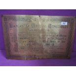 A WWI brass plaque for Lancaster Special Constables Association, this bed is endowed in memory of