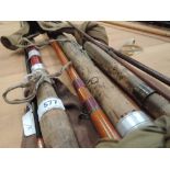 A selection of fishing rods including Rudge or Redditch