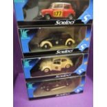 Four Solido Prestige 1:18 scale diecast Polizei and similar police carand a Mini with decal number