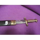 A French 1831 model artillery sword of Gladius pattern, double edged blade with leather and brass