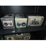 Three Universal Hobbies 1:16 scale diecast tractors, 1956 Ferguson FE35, Massey Ferguson TE20 and