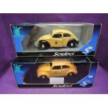Two Solido Prestige 1:18 scale diecast Beetle cars having German postal service decal to doors,