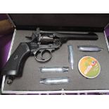 A .177 cal CO2 6 shot Webley MKV1 service revolver, in metal case with approximately twenty three