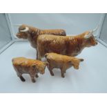 Four Beswick studies, Highland Family, Bull 2008, Cow 1740 & Calf 1827D x2